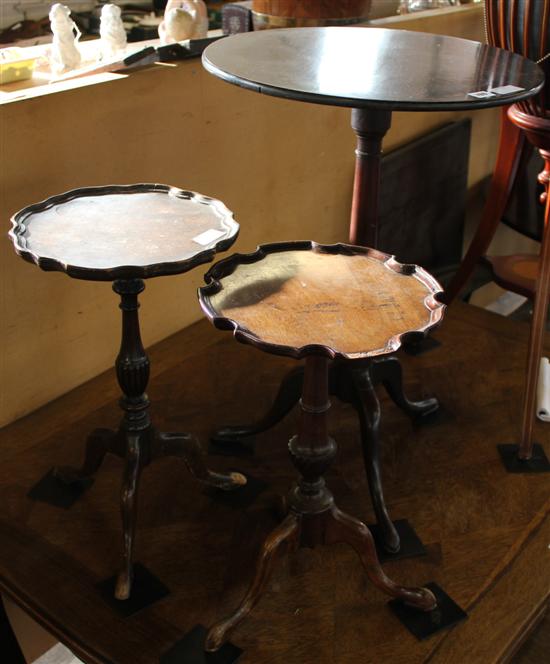 Small circular oak tripod table & 2 others